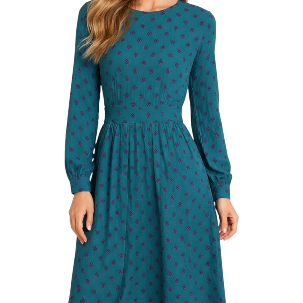 Vintage California Girl Maxi Dress 80s Long Sleeve Belted Turquoise 12